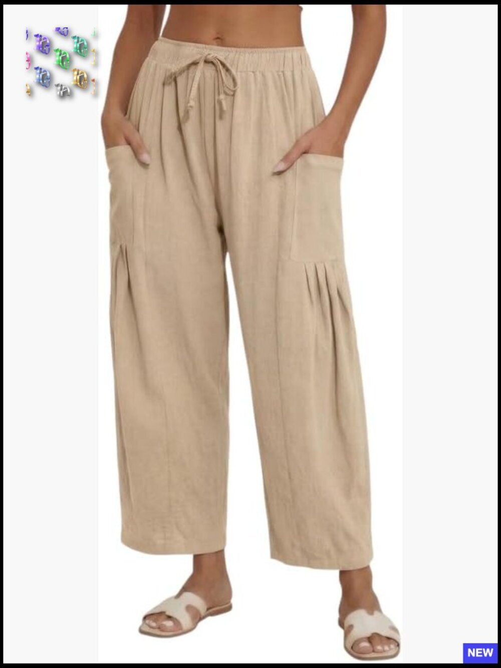 Wide Leg Linen Pants Casual Drawstring Palazzo Harem Pockets Summer Travel